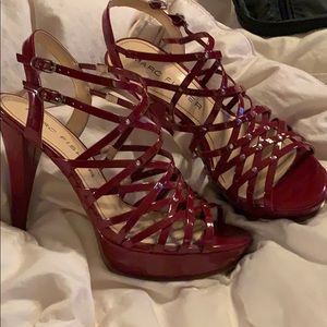 Red faux leather strappy platform sandals